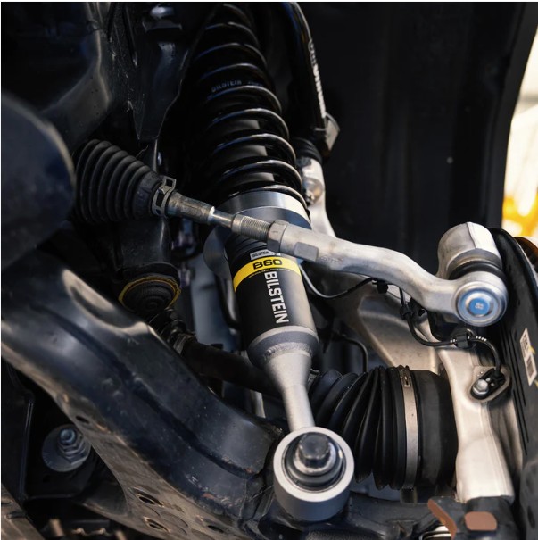 Bilstein shock absorber installed in a vehicle suspension assembly